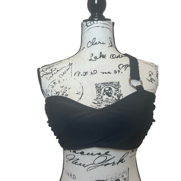 Y2K APOSTROPHE BIKINI TOP BRALETTE CRISSCROSS STRAP SZ L BLACK /PADDINGS BEACHY - Picture 6 of 16